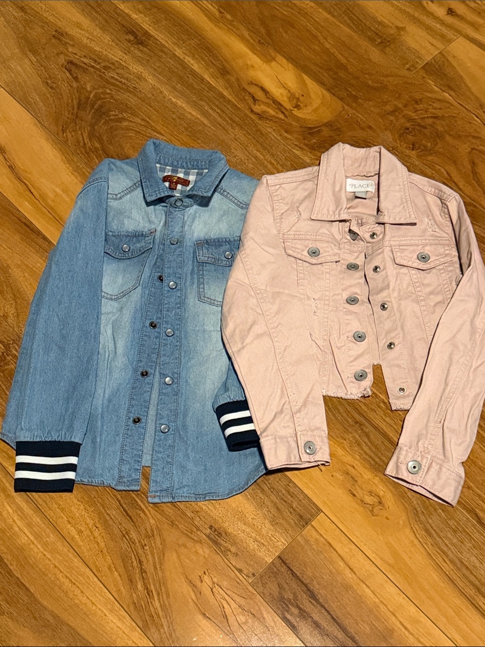 7 For All Mankind Light Blue Denim Jacket with Striped Cuffs - Kids